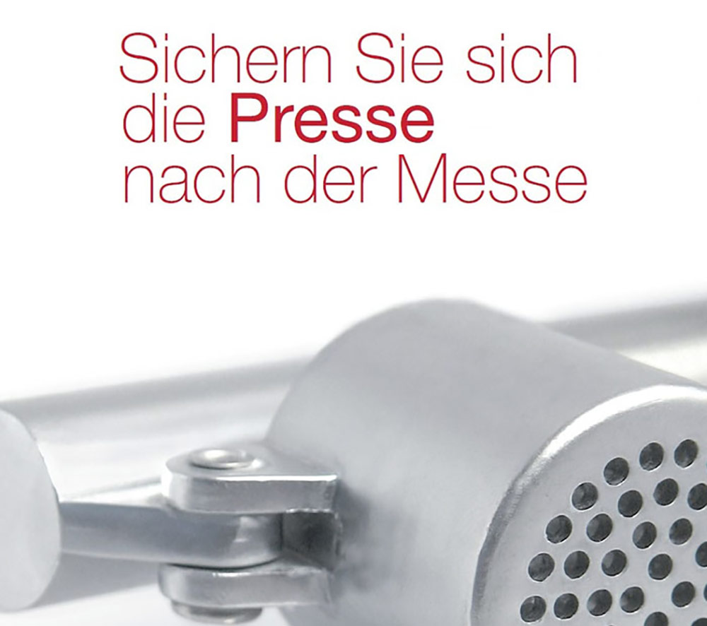 Sichern Sie sich die Presse nach der Messe. PR-Agentur PressCo. unterstützt Sie dabei Aufmerksamkeit für Ihr PRodukt und Ihr Unternehmen zugewinnen. Sichern SIe sich Ihre Messe-PR.